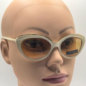 NOS Vintage Y2K Designer Sunglasses BCBG Max Azria | Ivory/Gold Sparkle Cat Eye